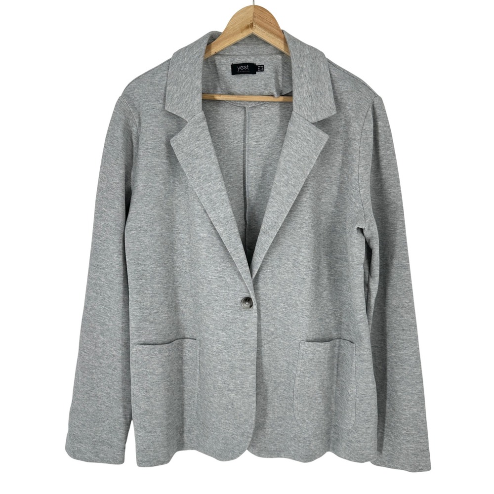 EUC Yest Women's Gray Knit Blazer Jacket Casual Button Front Pockets Size 14‎